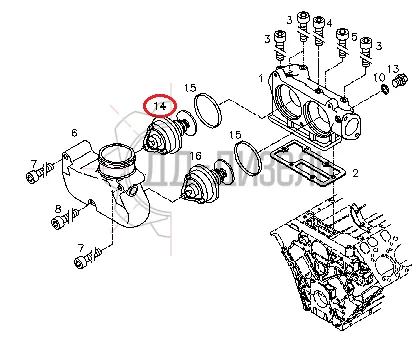 Термостат двигателя Deutz BF6M1013EC/ TCD2013L06/ TCD2013L04/ TCD2015V06/ TCD2015V08/ BF2012L04. Каталожный номер 04224846